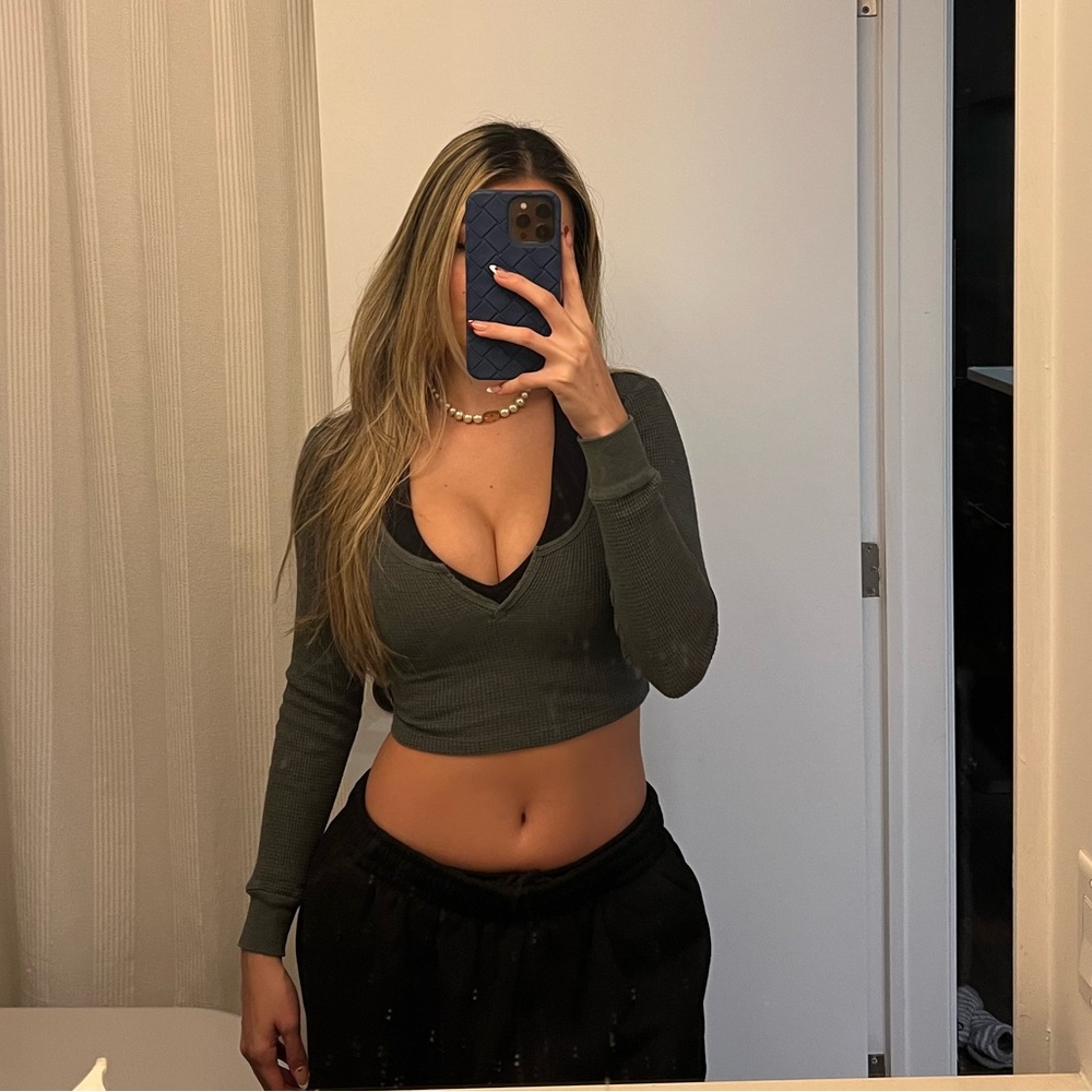 TNA Dark Grey Long Sleeve Crop Top